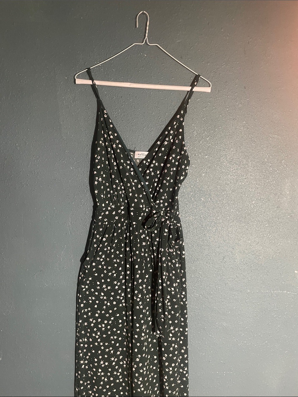 Surplice Floral Midi Dress in Dark Green